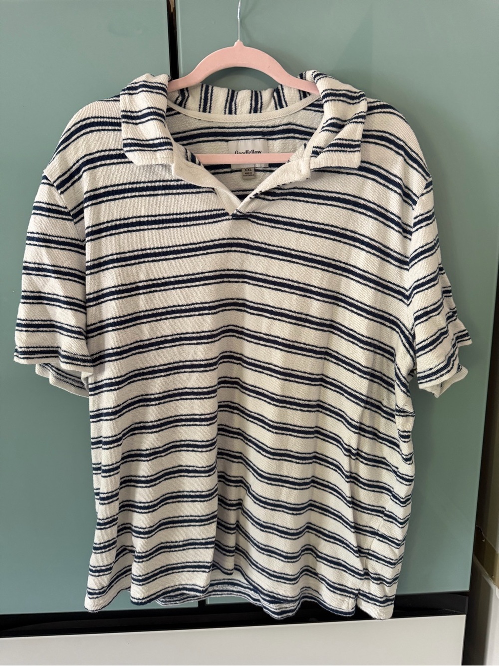 Goodfellow & Co Cream and Navy Striped Polo Shirt